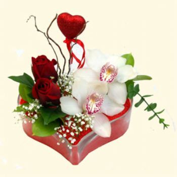  sparta hediye sevgilime hediye iek  1 kandil orkide 5 adet kirmizi gl mika kalp