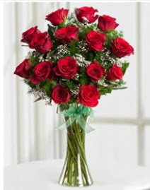 Cam vazo içerisinde 11 kırmızı gül vazosu  İsparta anneler günü çiçek yolla 