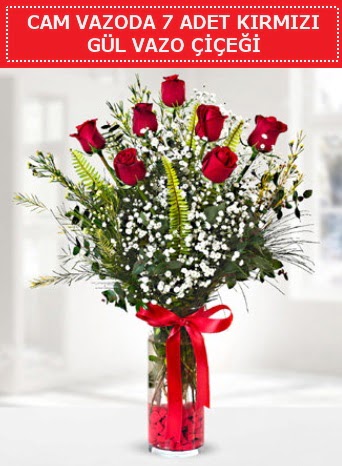 Cam vazoda 7 adet kırmızı gül çiçeği  İsparta çiçek gönderme sitemiz güvenlidir 