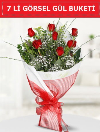 7 adet kırmızı gül buketi Aşk budur  İsparta çiçek satışı 
