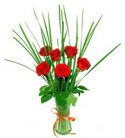  İsparta çiçek , çiçekçi , çiçekçilik  6 adet kırmızı güllerden vazo çiçeği