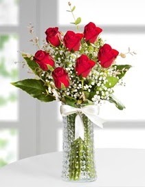 Cam vazoda 7 adet kırmızı gül  İsparta çiçek , çiçekçi , çiçekçilik 