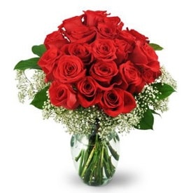 25 adet kırmızı gül cam vazoda  İsparta çiçek , çiçekçi , çiçekçilik 